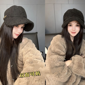 秋冬新款 双面可戴加绒加厚保暖鸭舌帽宽檐显脸小时尚 百搭渔夫帽潮