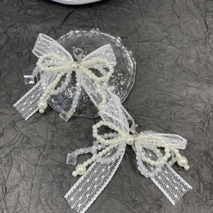 韩版ins甜美少女蝴蝶结珍珠百搭流行德训鞋波鞋芭蕾风鞋带扣配饰