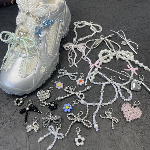 适配德训高级感蕾丝蝴蝶结鞋扣