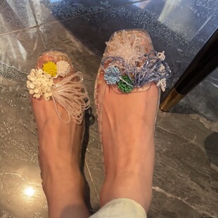 现货heavenlyjelly韩国新款鞋花果冻鞋配饰洞洞鞋水晶鞋串珠花朵