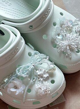 Crocs洞洞鞋珍珠蝴蝶结鞋扣花朵