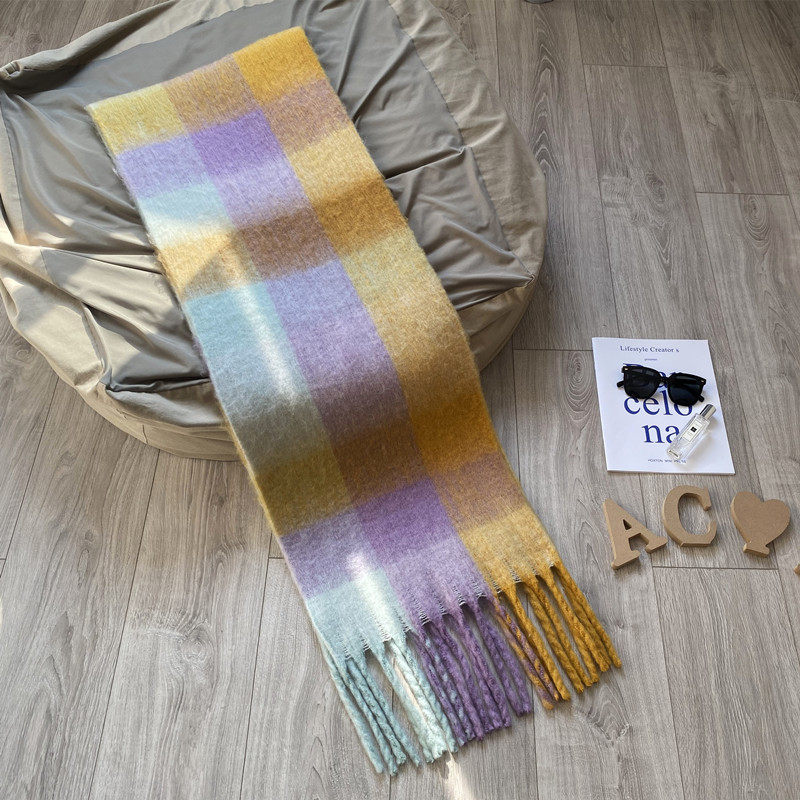 秋冬季流苏男女彩色围巾保暖撞色