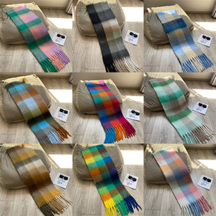 2025秋冬新款配色AC明星同款ins格子条纹长流苏披肩学生情侣围巾