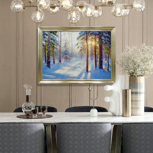 北方雪景原创手绘油画玄关柜餐厅卧室简约美式 高端当代 轻奢欧式