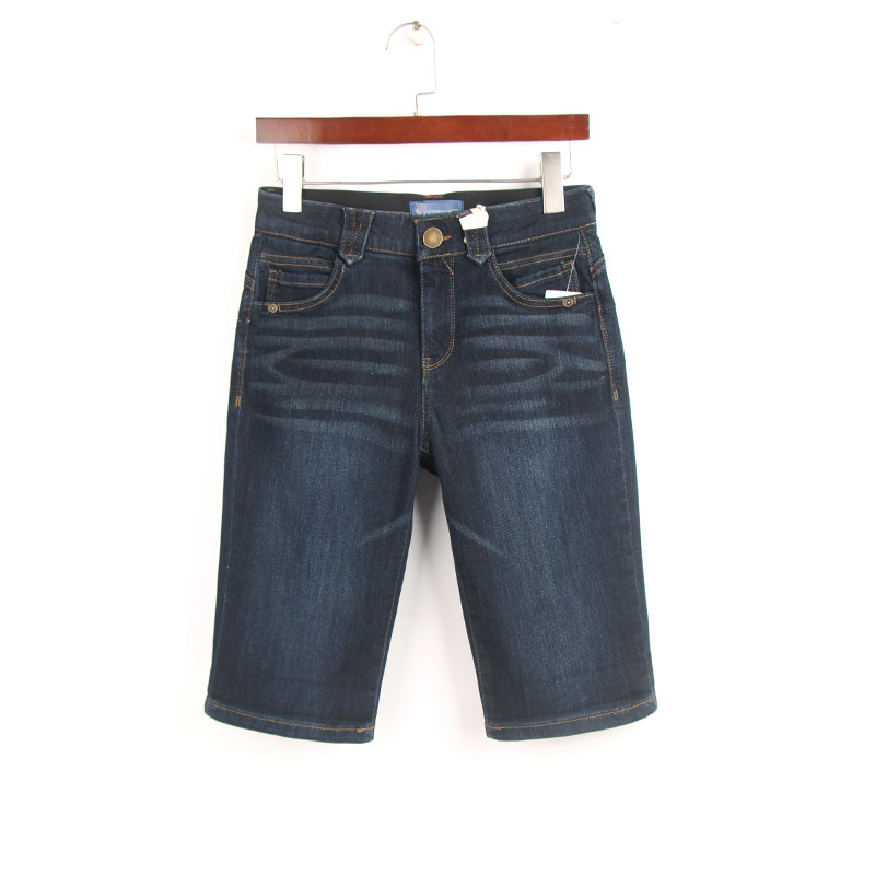 夏季新款深蓝色67分牛仔裤女