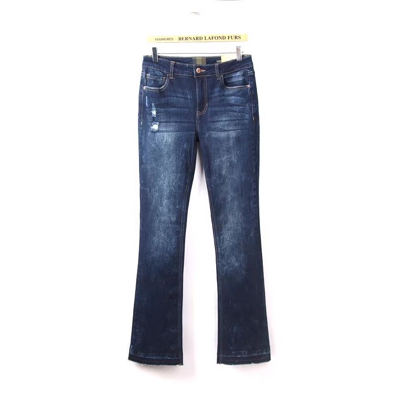 春季新款修身显瘦喇叭牛仔裤女 外单高腰弹力显瘦重洗水喇叭长裤