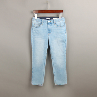 薄款 高腰弹力显瘦小个子简约九分裤 9分小脚牛仔裤 外单大码 女 夏季