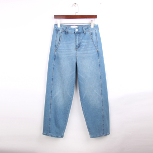 休闲宽松镰刀阔腿长裤 2026春季 女 蓝色香蕉弯刀牛仔裤 新款