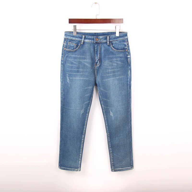 冬季款加绒加厚牛仔裤女