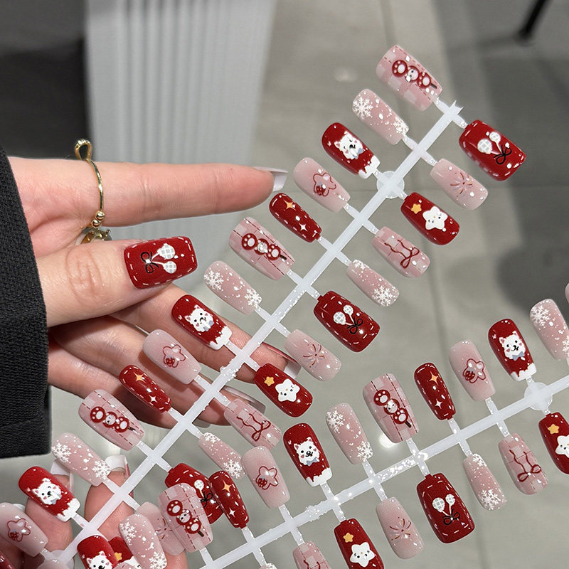 2026新年战甲红粉渐变穿戴甲显白雪花甜酷蝴蝶结小熊卡通学生党,彩妆/香水/美妆工具,穿戴甲/甲片,淘宝优惠券,粉丝福利购,淘宝优惠卷