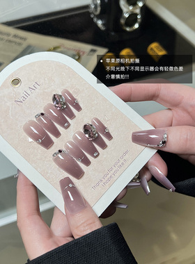 手工穿戴甲紫色优雅钻石美甲ins风网红爆款气质奢华日常宴会甲片