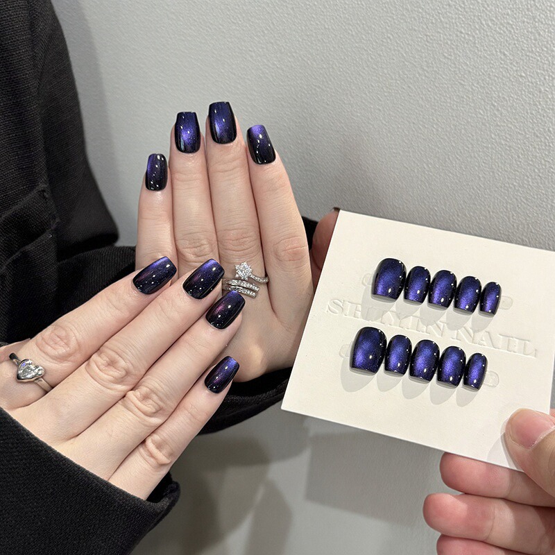 北极星光猫眼成品穿戴甲显白高级感极光紫幻彩高亮可拆卸美甲贴片