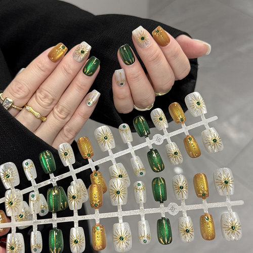 波西米亚风穿戴甲短款猫眼撞色异域风情小众显白可拆卸预制甲楼兰