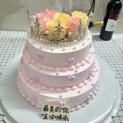 皇冠三层玫瑰结婚礼品生日蛋糕