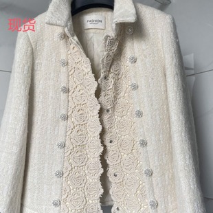 樊樊 早安中古款优雅蕾丝拼接小香短外套女秋冬内里绗棉保暖上衣