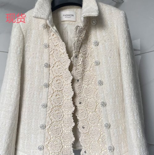 中古款优雅蕾丝拼接短外套