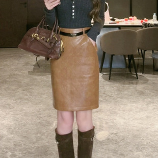 后开叉中裙女秋皮裙 半身裙 樊樊早安「那个超A 姐姐」包臀短裙裤