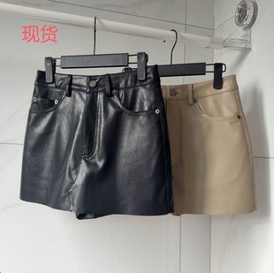 樊樊早安 百搭质感哑光肌理PU皮短裙裤女夏季显瘦遮胯半身裙短裤