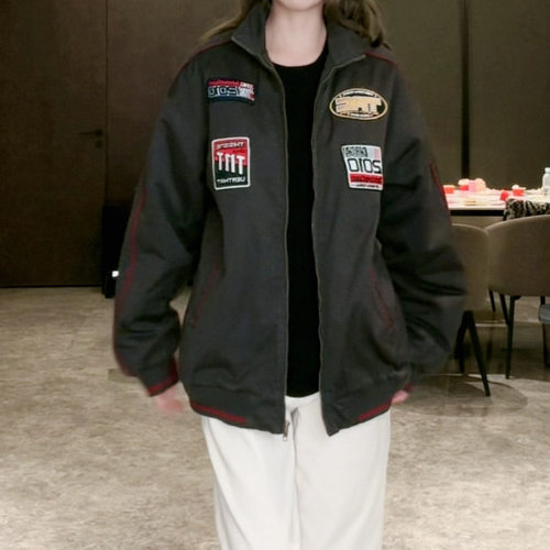 贴标赛车风+撞色连帽款