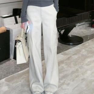 樊樊早安 立体口袋挺括呢料工装裤女冬厚款显瘦中高腰直筒休闲裤