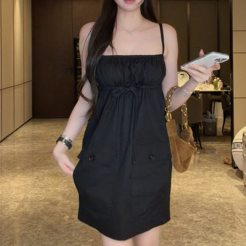 7/17「citywalk in LA」100棉 私服chic大口袋抽绳工装连衣裙