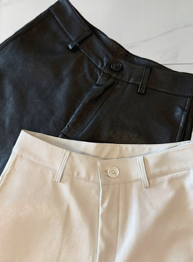 樊樊早安「搭配王者!!!五分皮裤」高品质pu皮中裤显瘦直筒短裤