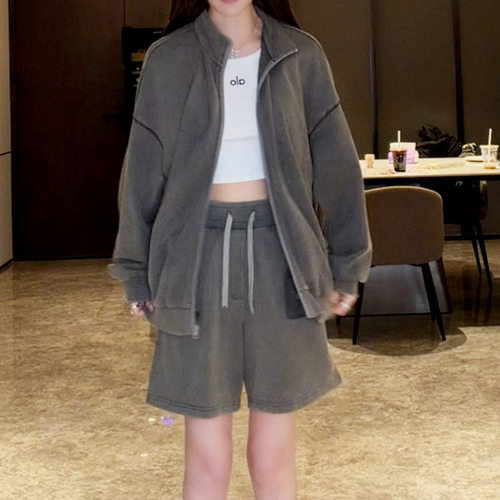 春季女立领卫衣松紧腰运动套装