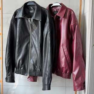 樊樊早安「半永久私服 三色皮衣王」宽松微廓夹克百搭pu皮短外套