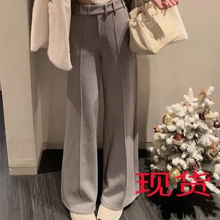 樊樊早安 捡漏裤荔枝纹肌理抓绒复合针织裤腰带加厚保暖长裤