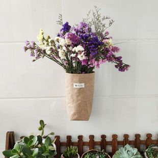 饰麻布布艺花瓶 花瓶田园风装 干花花瓶花篮墙壁装 饰挂麻布墙式