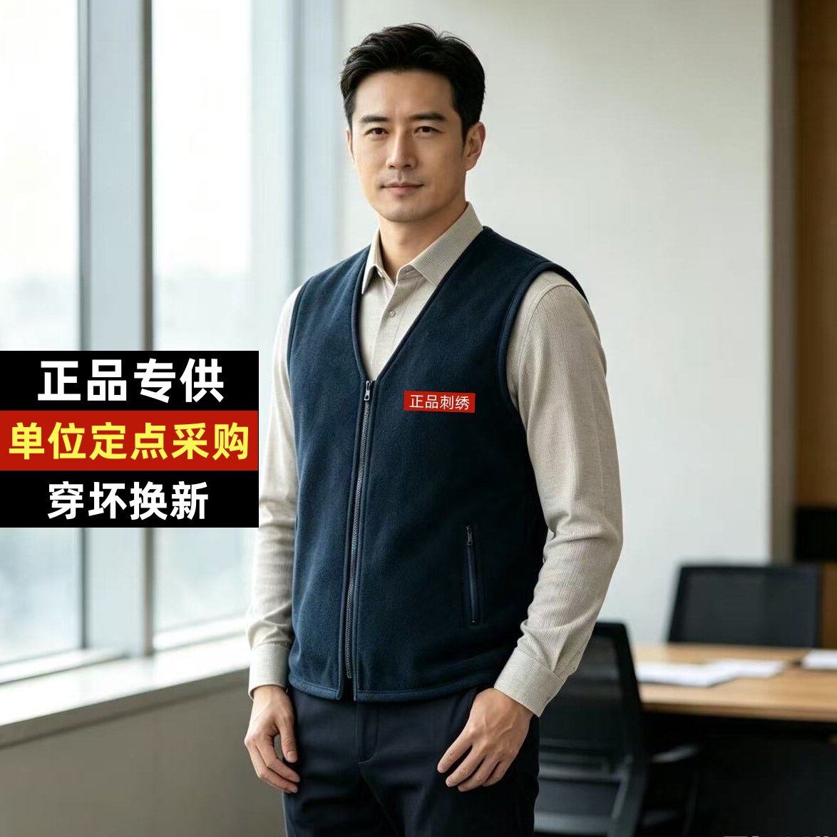 男女公安大学保暖加厚抓绒马甲藏青色内穿打底冬季绒警示背心毛衣
