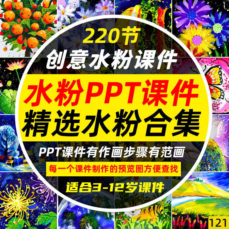 3-12岁少儿童创意美术水粉PPT课件绘画课程培训合集电子版资料