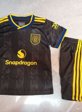 足球服儿童2526英超曼联客场8号B费7号芒特短袖短裤黑衣黑裤套装