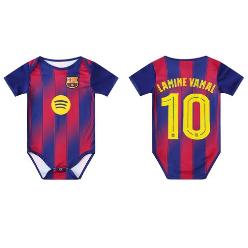 2526巴萨球衣婴儿足球服哈衣爬服10号亚马尔8号佩德里BB连体服