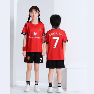 儿童足球服套装 曼L7号C罗送礼运动速干主场球衣红魔两件套 2526款