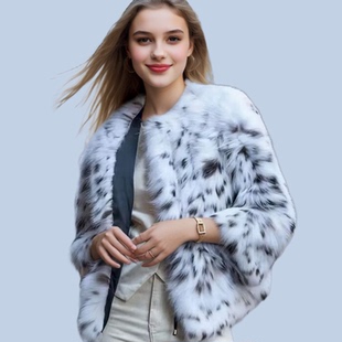 2025秋冬款新款仿山猫豹纹皮草外套女短款时尚9分喇叭袖毛毛大衣