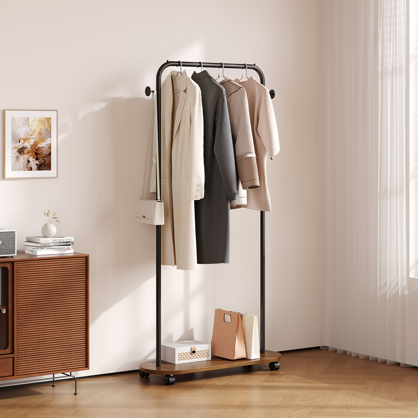 贝匠带轮可移动铁艺简约卧室衣架
