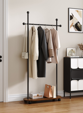 中古衣帽架入户卧室落地式双层挂衣架新款家用可移动衣服置物架子