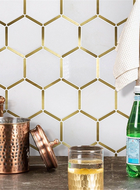 马赛克不锈钢黑色大理石六角砖厨房卫生间瓷砖酒店白色石材背景墙