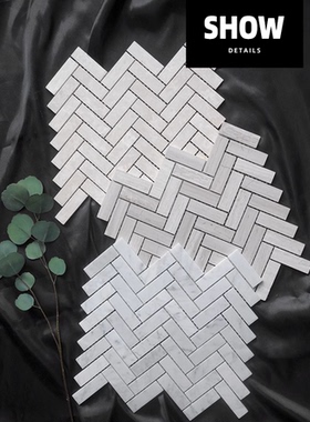 石材马赛克背景墙白色鱼骨拼人字拼大理石玄关卫生间厨房地砖防滑