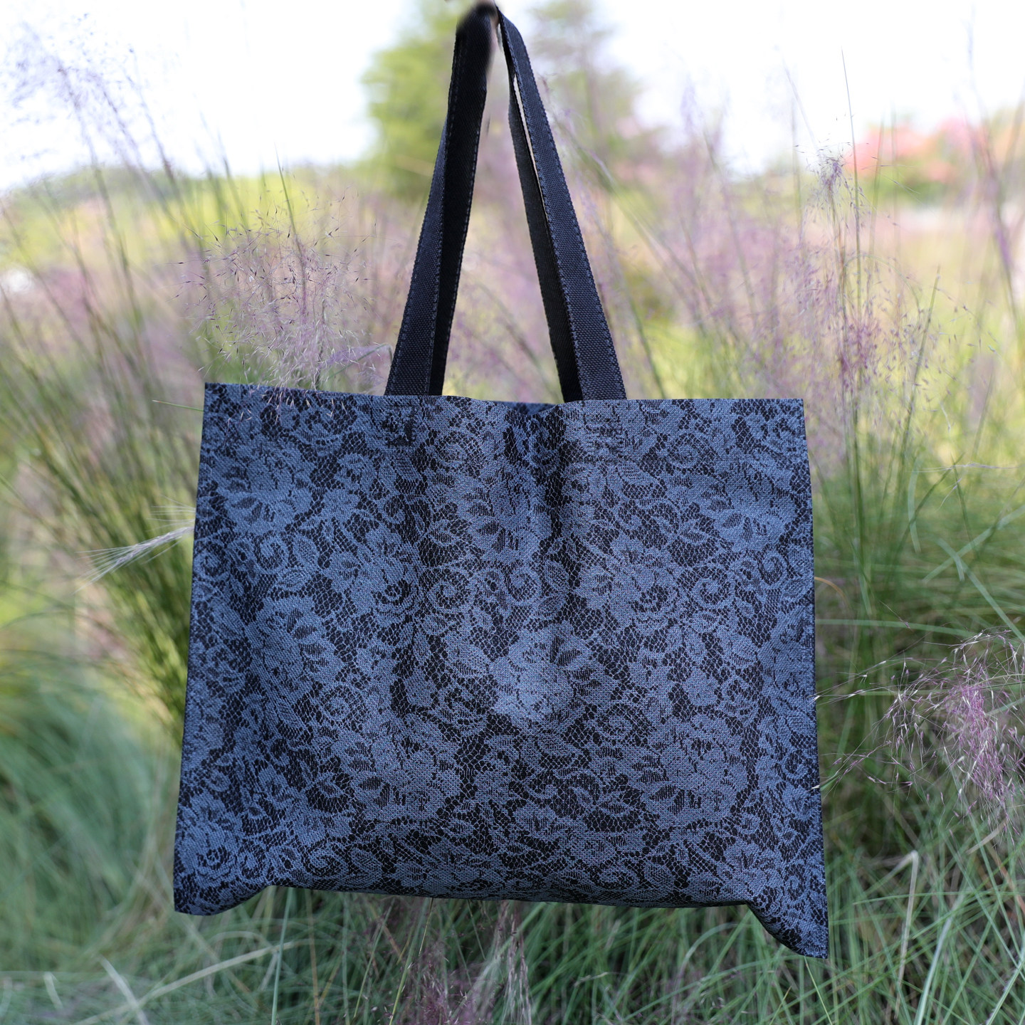 女装服装店环保袋服饰大包装袋衣服袋鞋子购物无纺布黑色蕾丝玫瑰