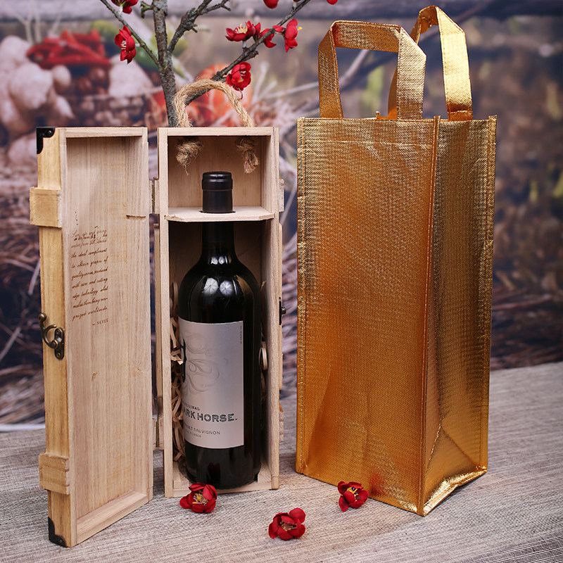 加厚金色膜防水红酒袋子无纺布袋单双支葡萄酒伴手礼品酒盒包装袋