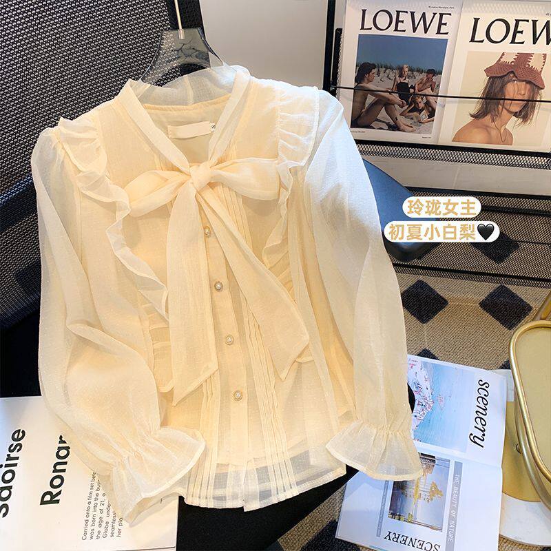 时尚气质2026新品女装蝴蝶结雪纺衫女秋冬百搭甜美风气质减龄衬衣