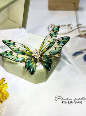 复古绿色精灵翅膀发夹蝴蝶蜻蜓边夹哥特风格配饰森系旅拍新中式