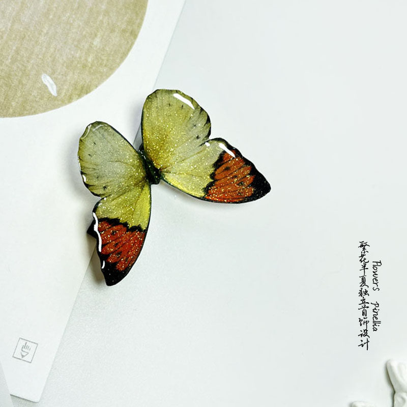 橙粉蝶浅黄蝴蝶边夹鸭嘴夹头饰古风写真日常森系晴雅集旅拍配饰