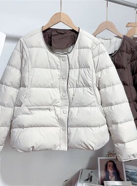 艺范轻薄圆领短款棉服女2025年秋冬季时尚宽松单排扣保暖外套