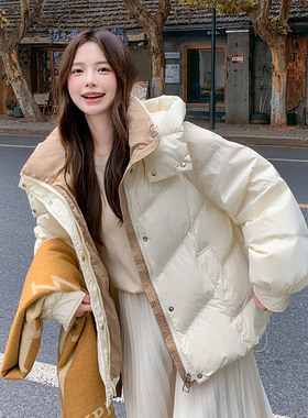 实拍白灵儿羽绒服女冬季2025新款小个子短款加厚爆款棉衣外套