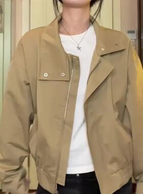 美式覆古拼接香风工装短款棒球外套2025春秋宽松立领上衣夹克女