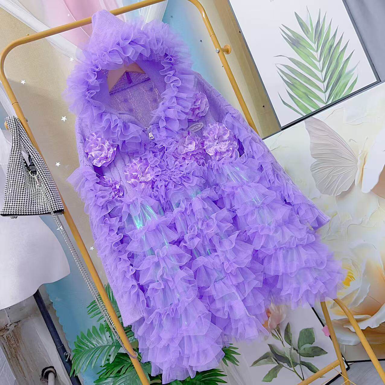 网红设计师重工毛衣女秋冬新款连帽网纱拼接超仙显瘦蓬蓬裙蛋糕裙