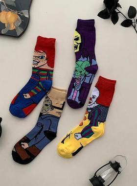 男士欧美街头朋克中筒长袜男生潮流个性搞怪男袜骷髅滑板袜INS袜